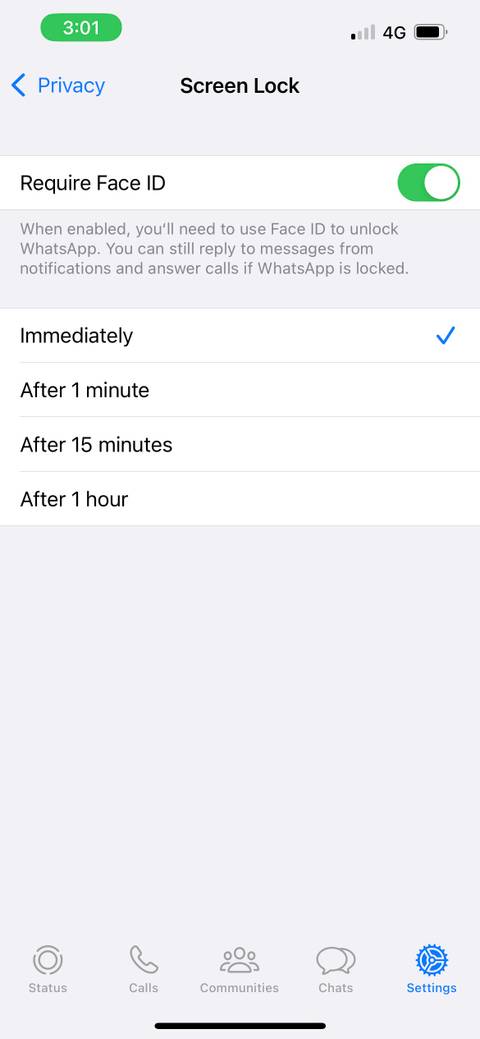 enable face id for whatsapp