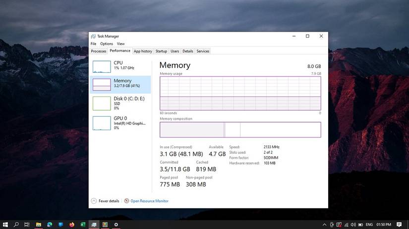 Screenshot showing memory speed 