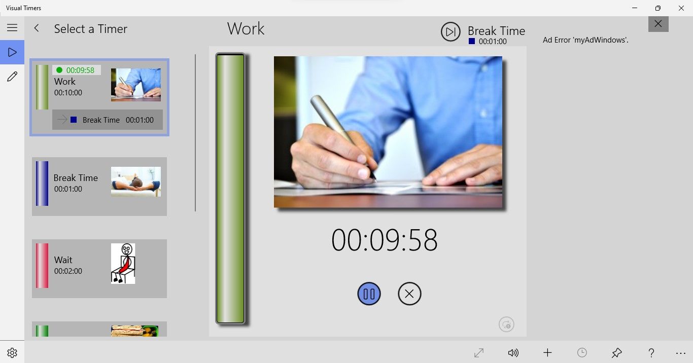 Interface of Visual Timers App Showing Countdown for Work