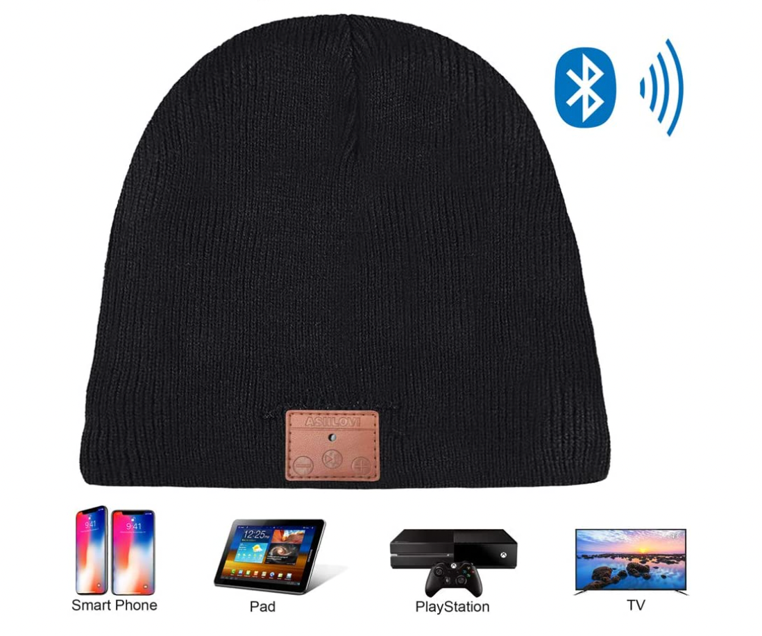 تصویری که ASIILOVI Bluetooth Beanie و دستگاه‌های قابل اتصال آن را نشان می‌دهد