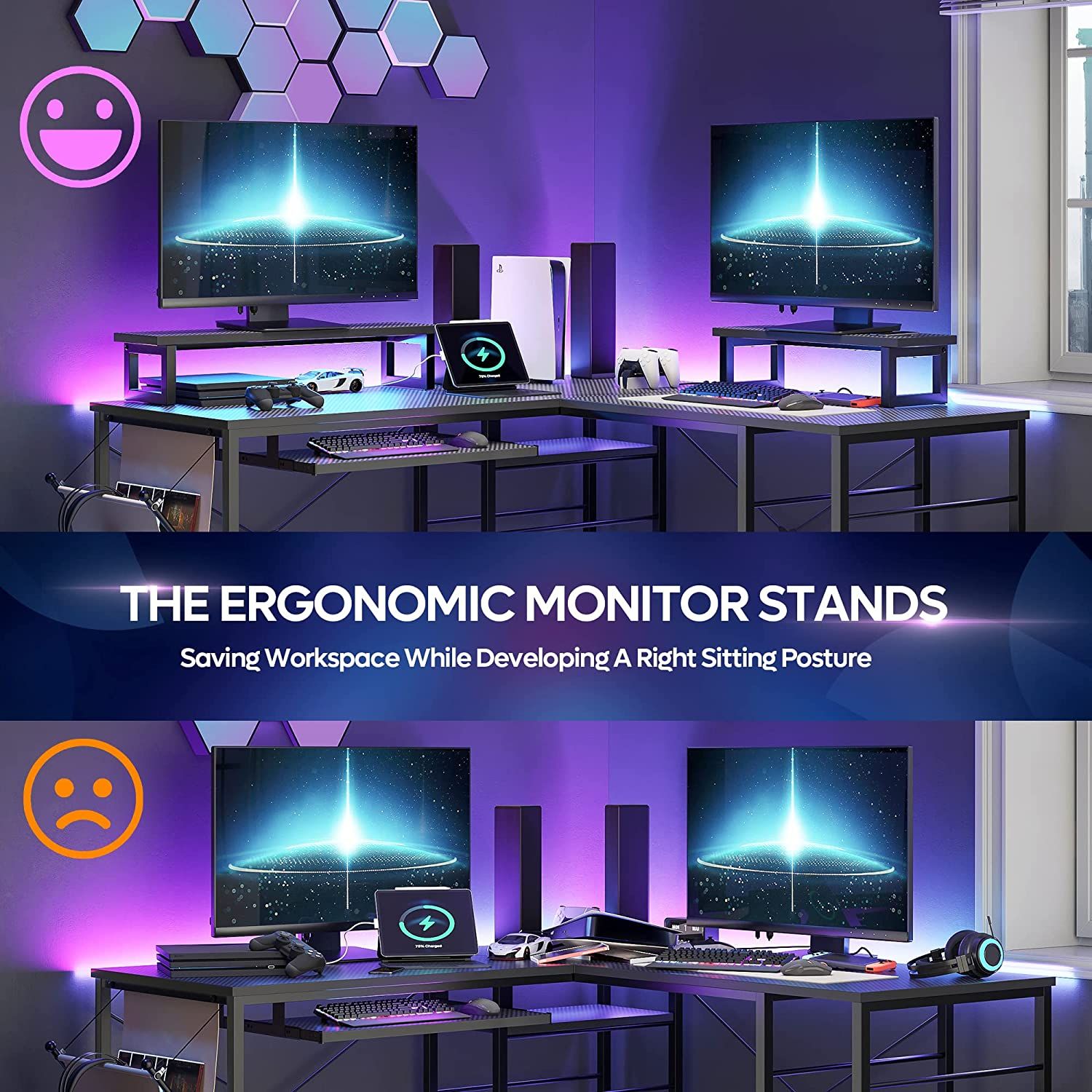 Bestier L Shaped Gaming Desk Monitor Stands