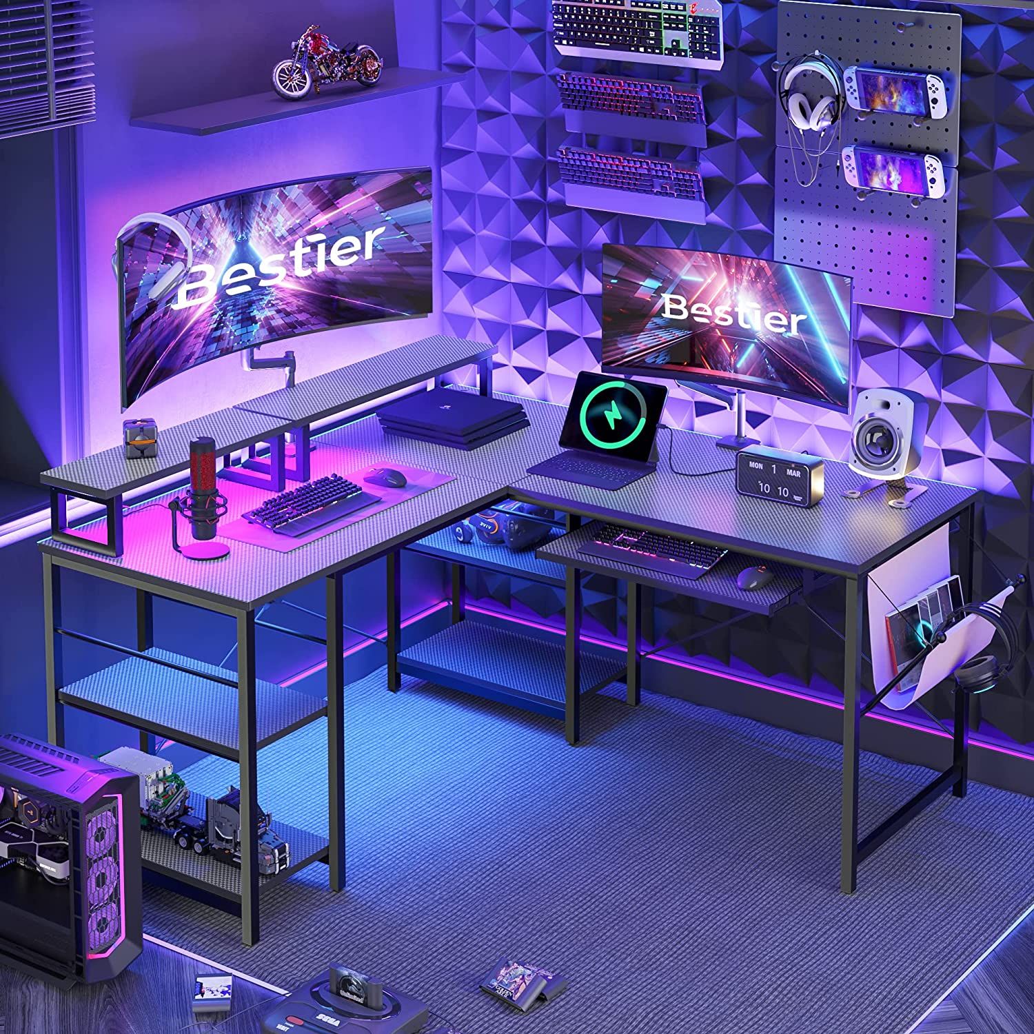 Bestier L Shaped Gaming Desk RGB