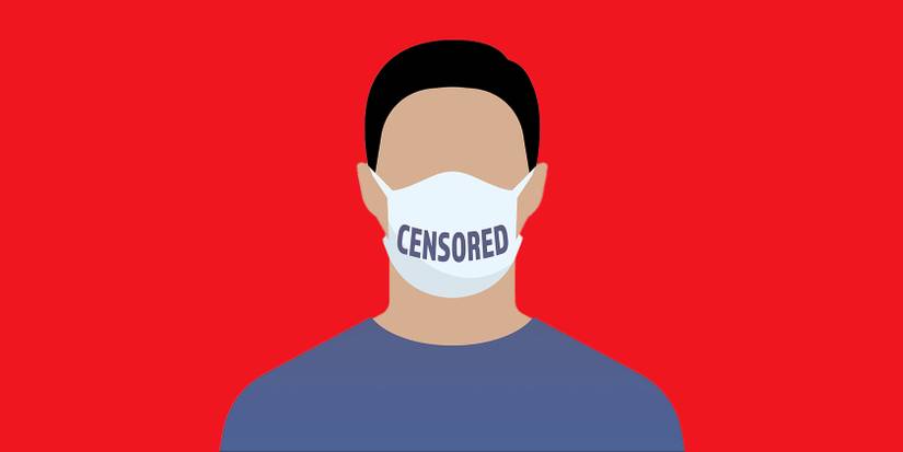 illustration of man wearing a mask with censored on the face
