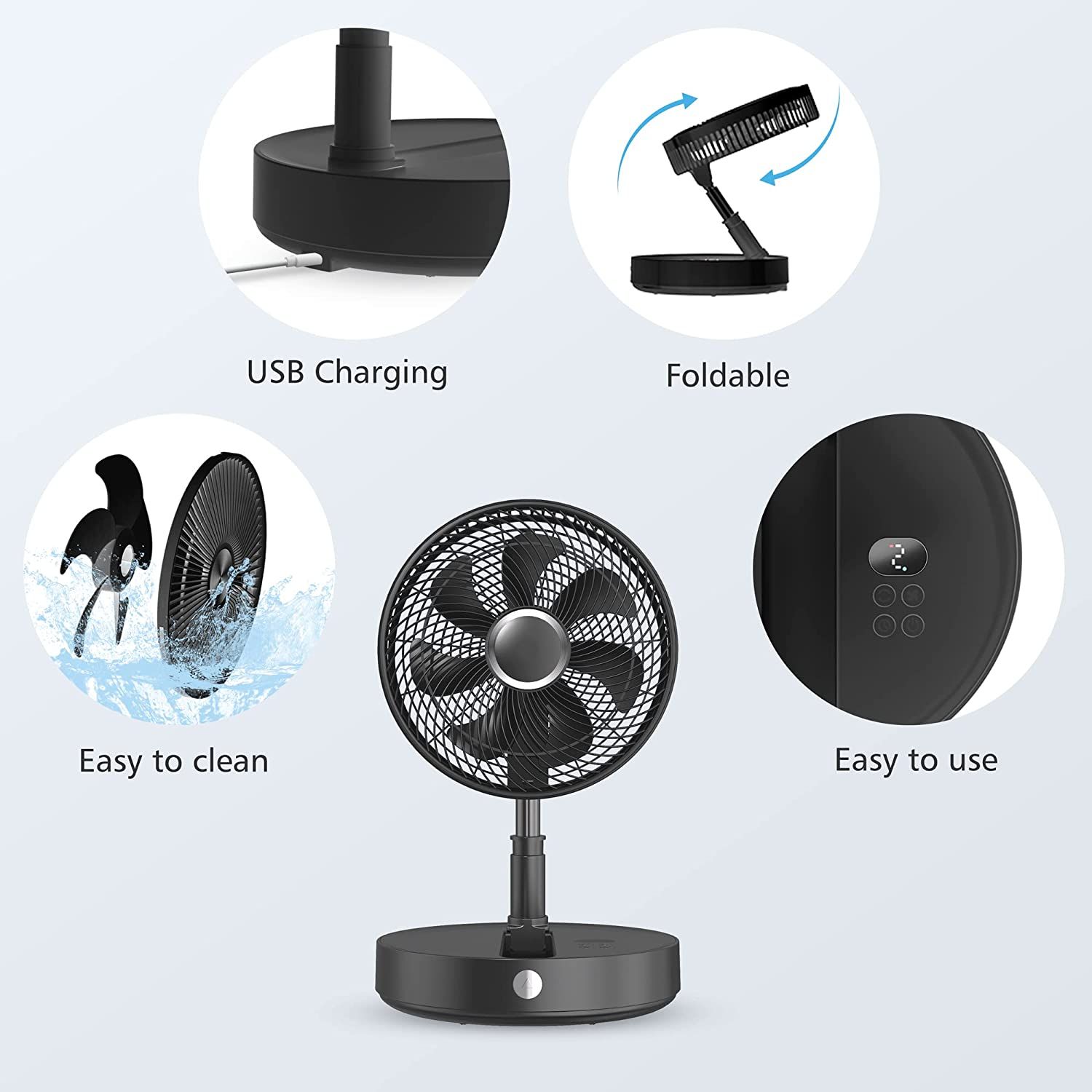 CooCoCo 12-inch Rechargeable Fan features