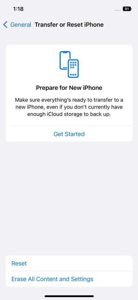 Erase all content and settings