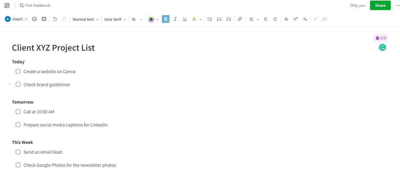 Ảnh chụp màn hình Evernote