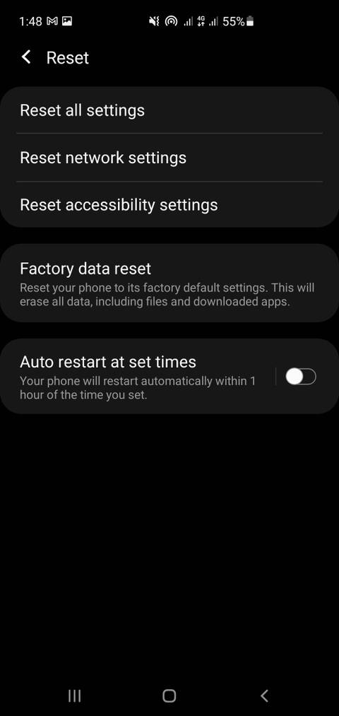 Factory data reset Android