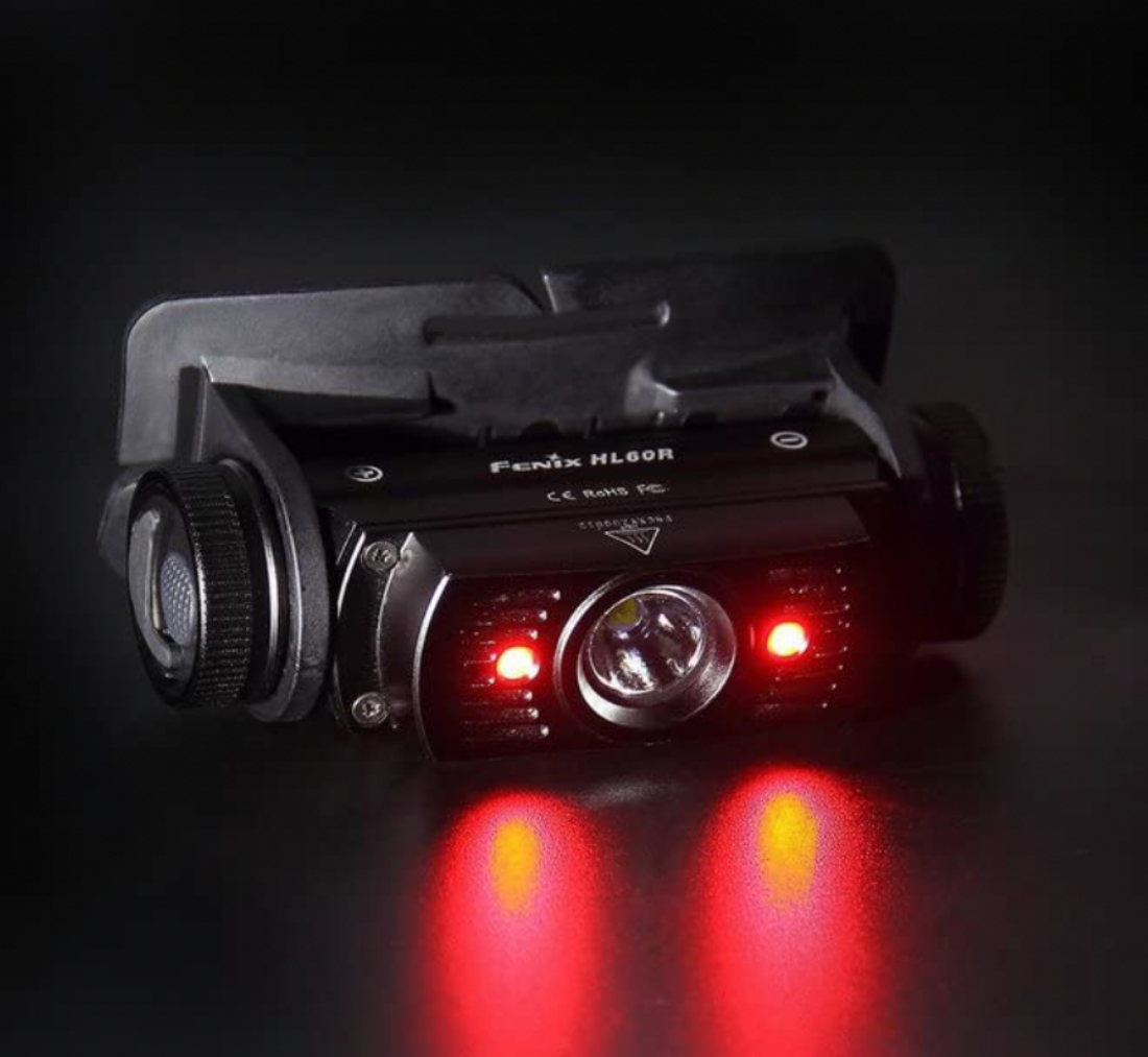 An image showing the Fenix HL60R Headlamp's red-light mode