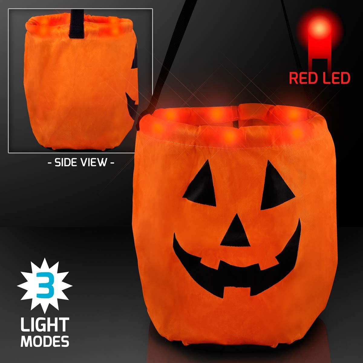 FlashingBlinkyLights Pumpkin Light Up LED Trick-Or-Treat Bag Light Modes