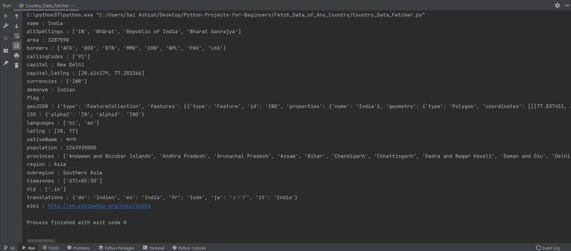 Build a Python Program to Fetch Data About Any Country