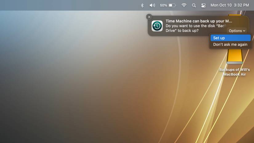 Time Machine dropdown menu