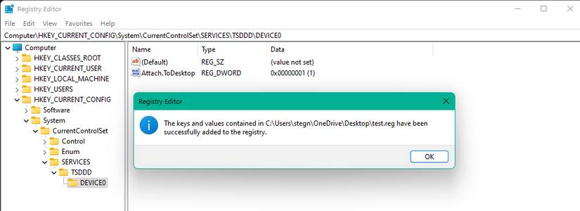Windows Registry Successful Import