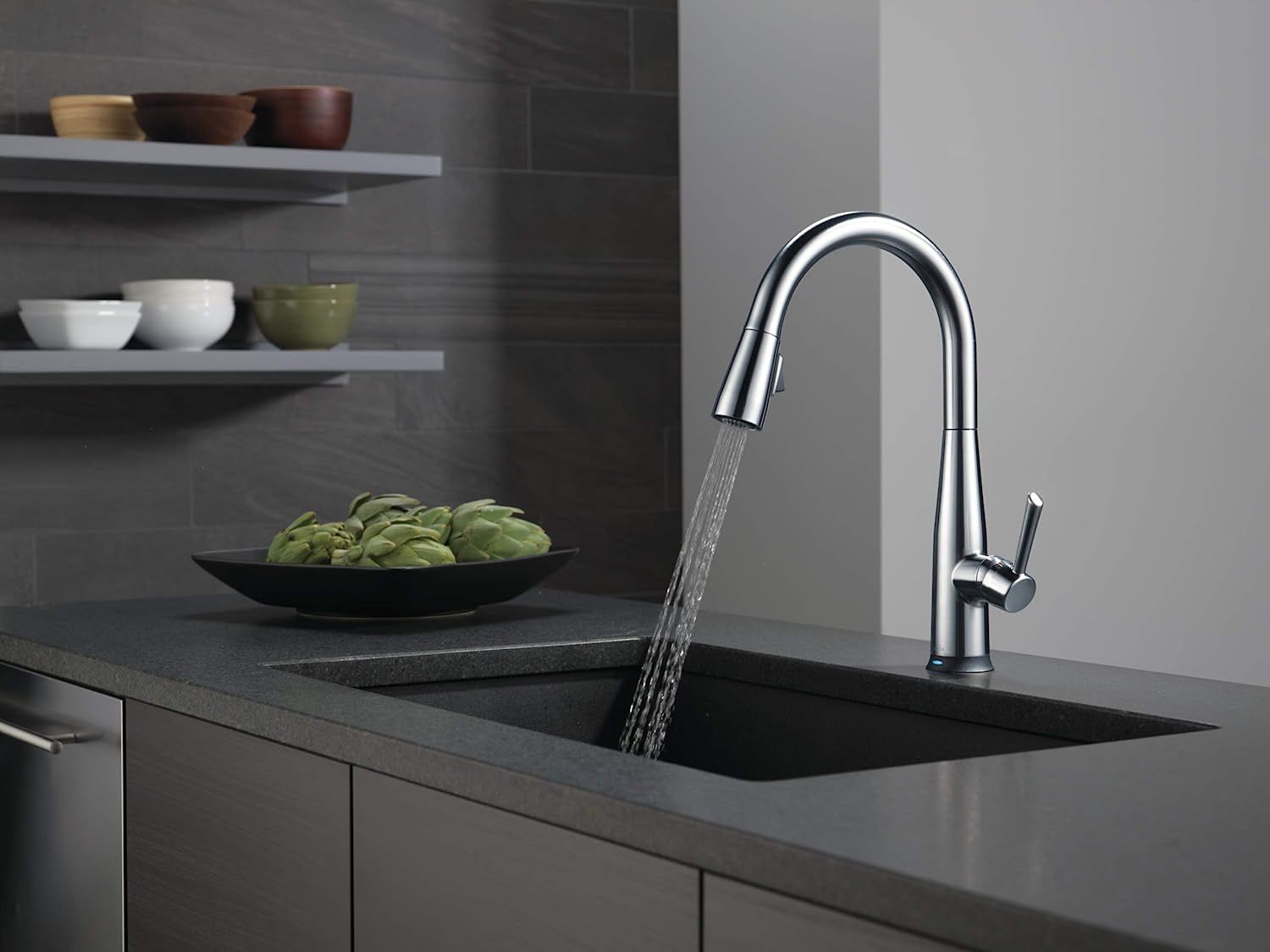 delta faucet essa voiceiq kitchen faucet dispensing water