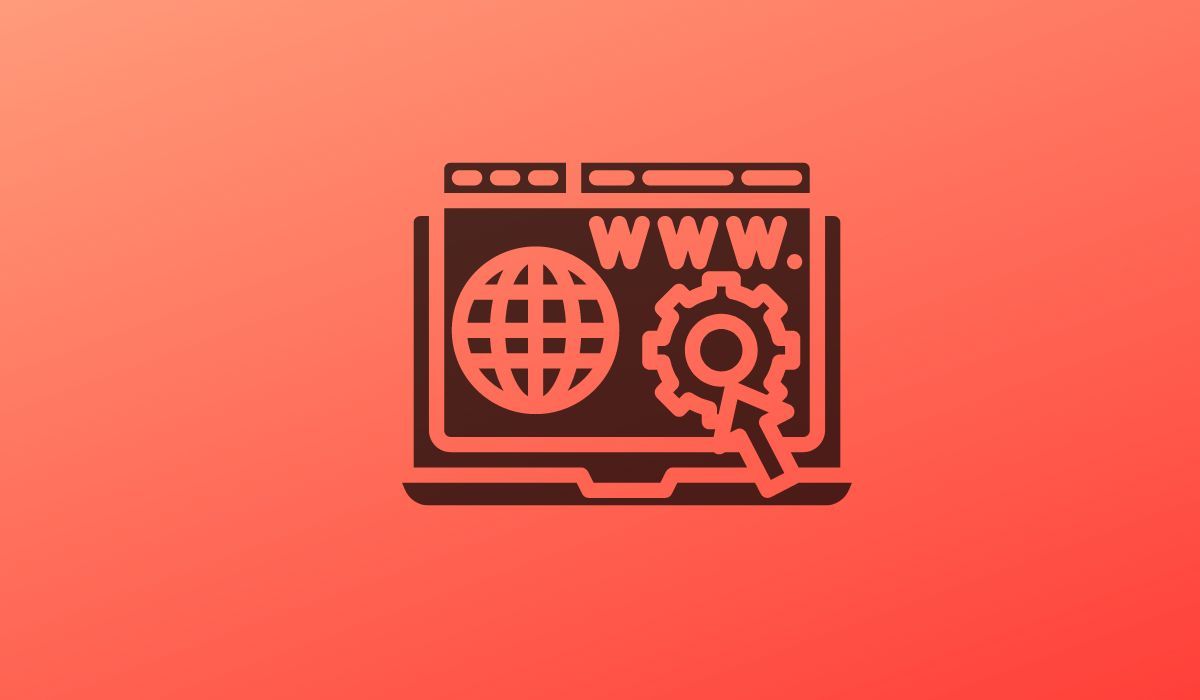 Graphic illustration of website and globe seen on red background. 