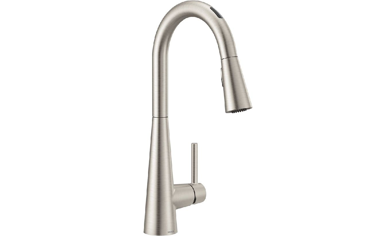 a moen sleek smart faucet with a stainless steel finish