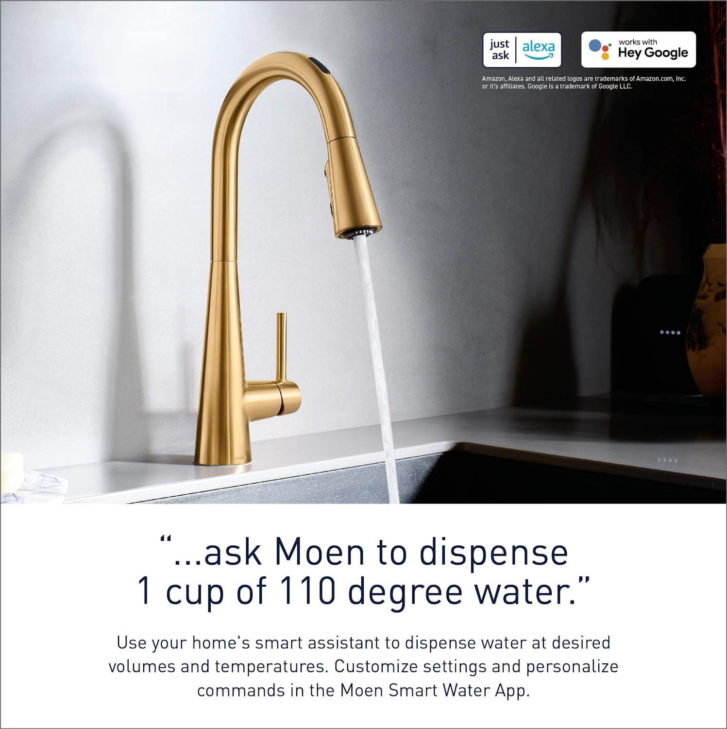 a golden moen sleek touchless kitchen faucet dispensing water