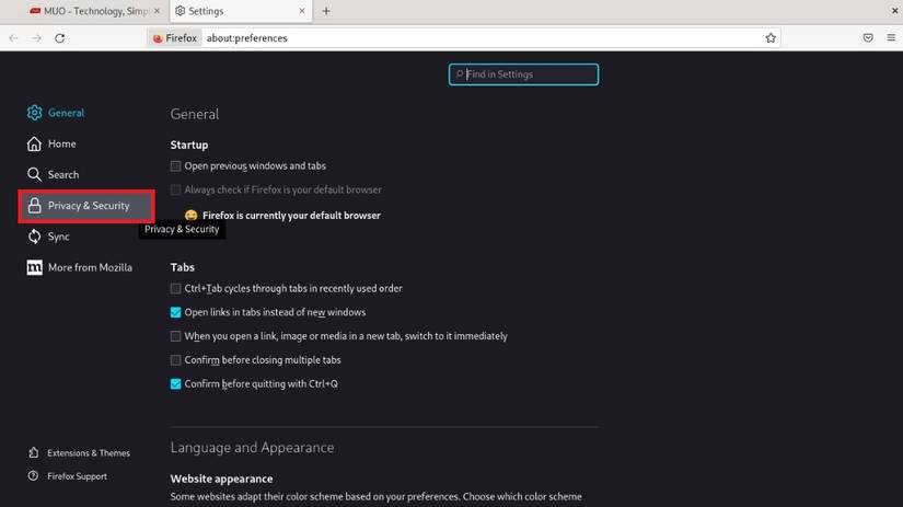Firefox settings privacy security permissions javascript enable screenshot