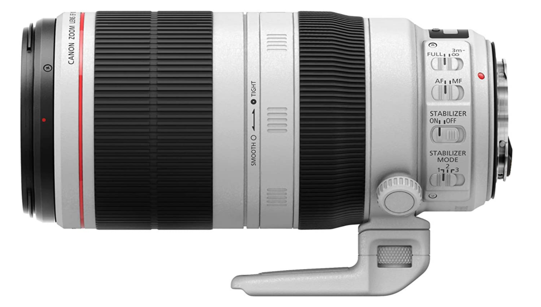 عکس کناری Canon EF 100-400mm f4.5-5.6L IS II USM با پایه سه پایه