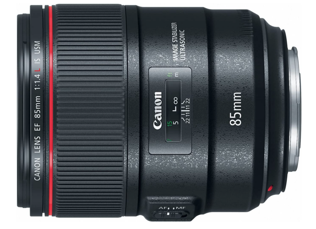 یک عکس کامل از لنز Canon EF 85mm f1.4L IS USM بدون زاویه برای دیدن لنز