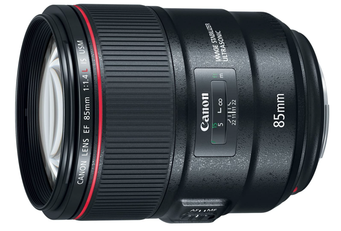 A full shot of a Canon EF 85mm f1.4L IS USM lens