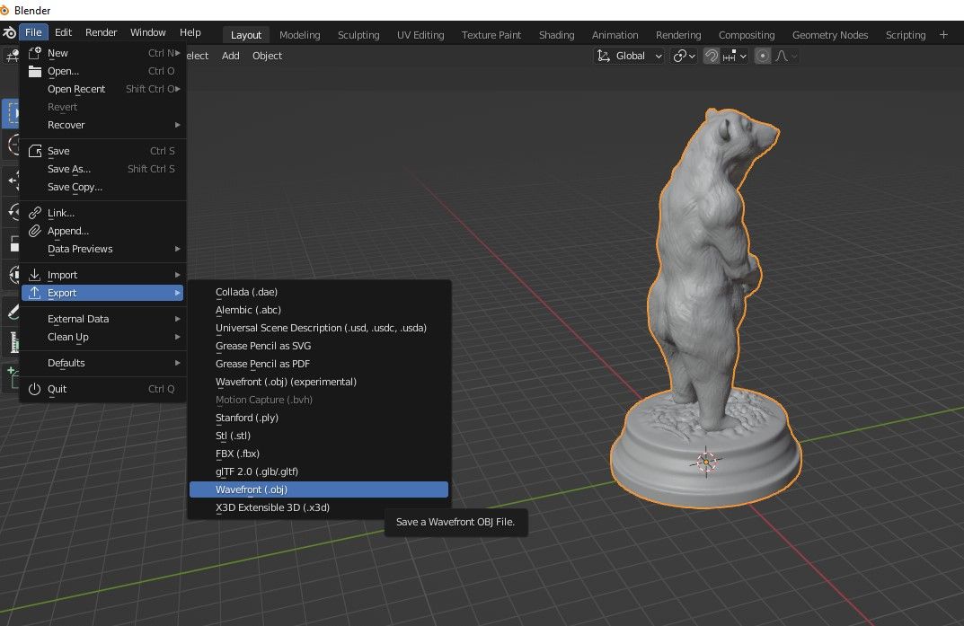 Exporting a 3D model from Blender