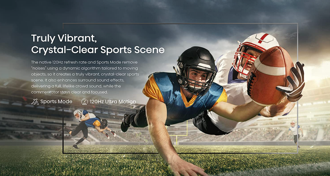 An image illustrating the clarity a Hisense U8H QLED 75-Inch TV gives for sports
