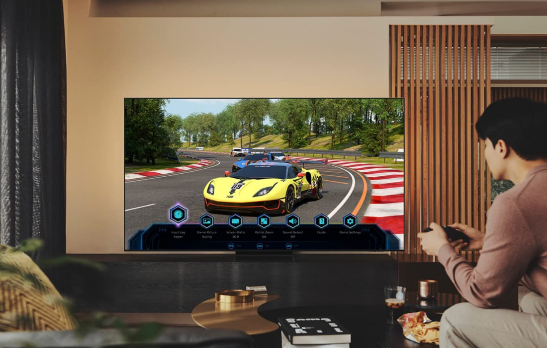 An image illustrating the Samsung QN90B Neo QLED 85-Inch TV's gaming capability