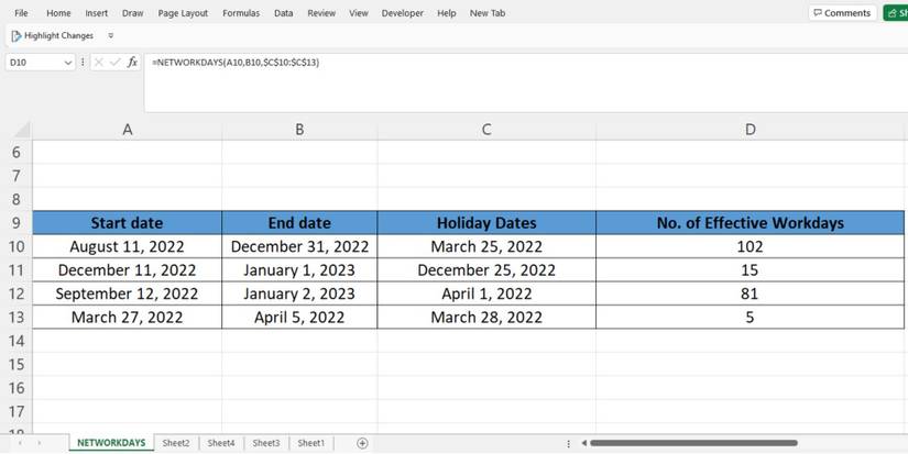 How to Use the NETWORKDAYS Function in Excel