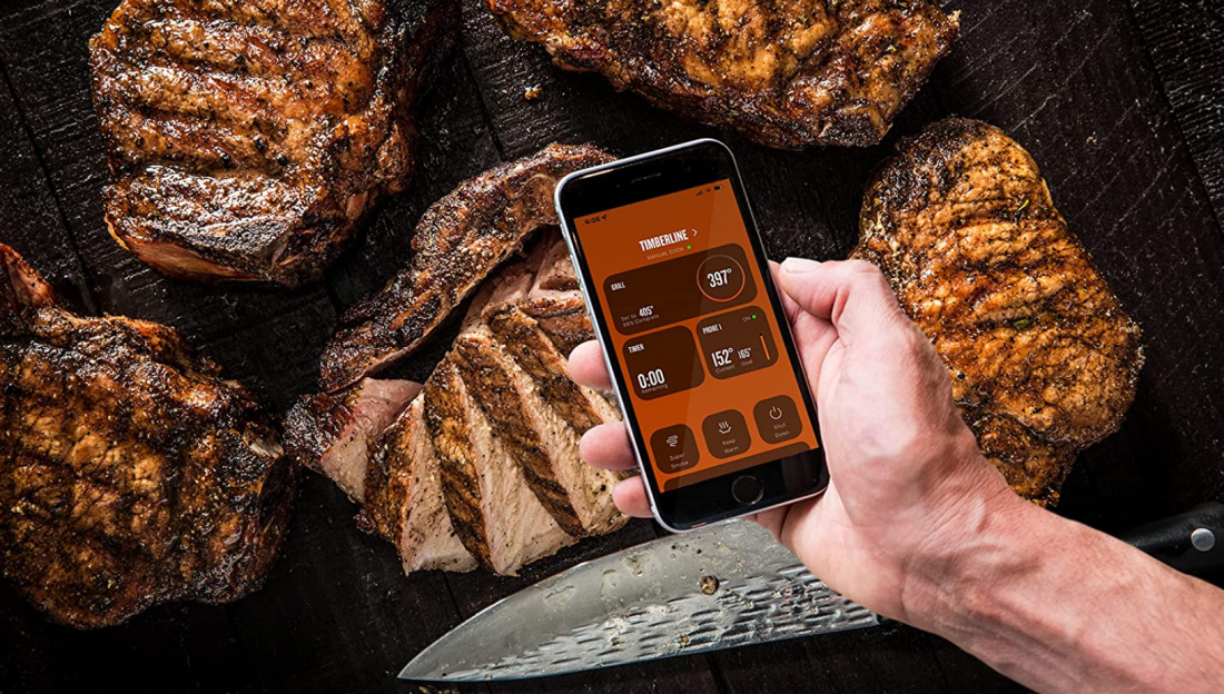 A shot showing the app use with a Traeger Grills Pro Series 575 Wood Pellet Grill and Smoker