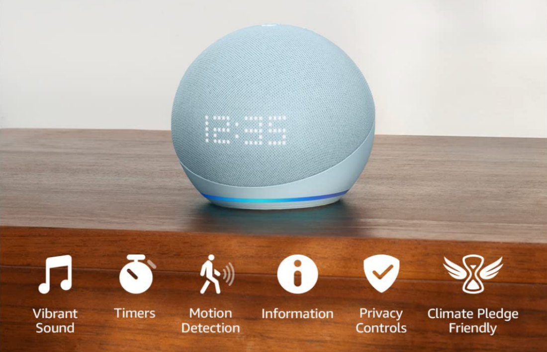 An image showing the different features of the Amazon Echo Dot (5th Gen)