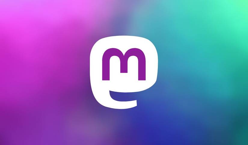 Mastodon logo seen on purple-green background
