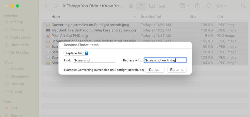 Screenshot of batch renaming