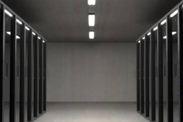black server racks in a room
