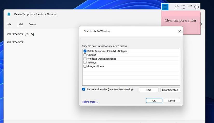 How to Stick Notes to App Windows in Windows 11/10