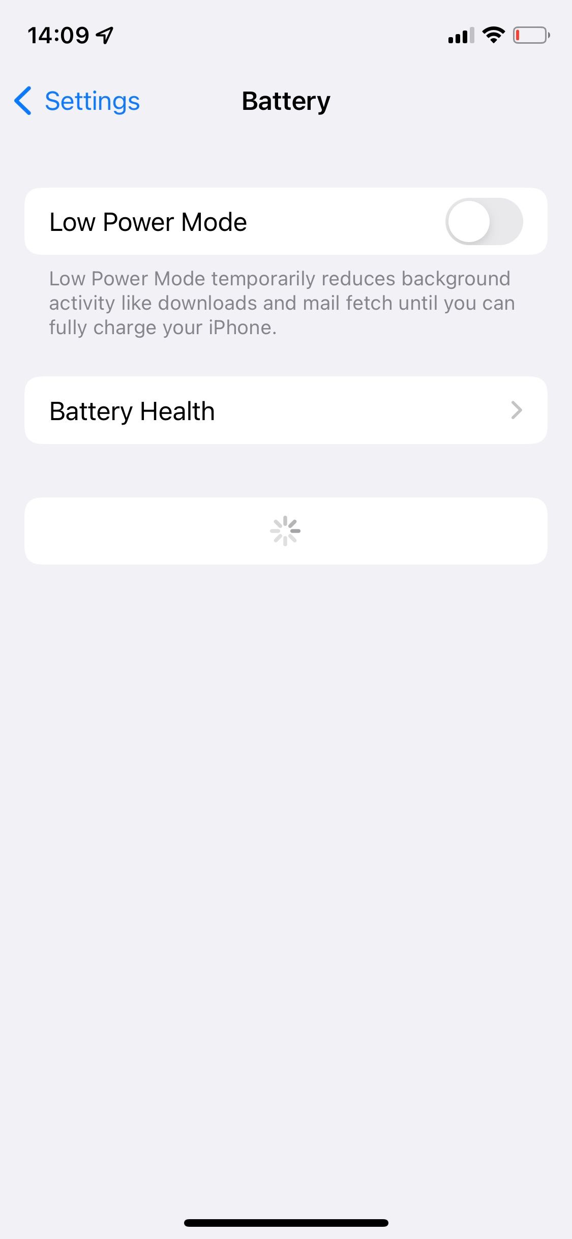 Battery option in Settings app