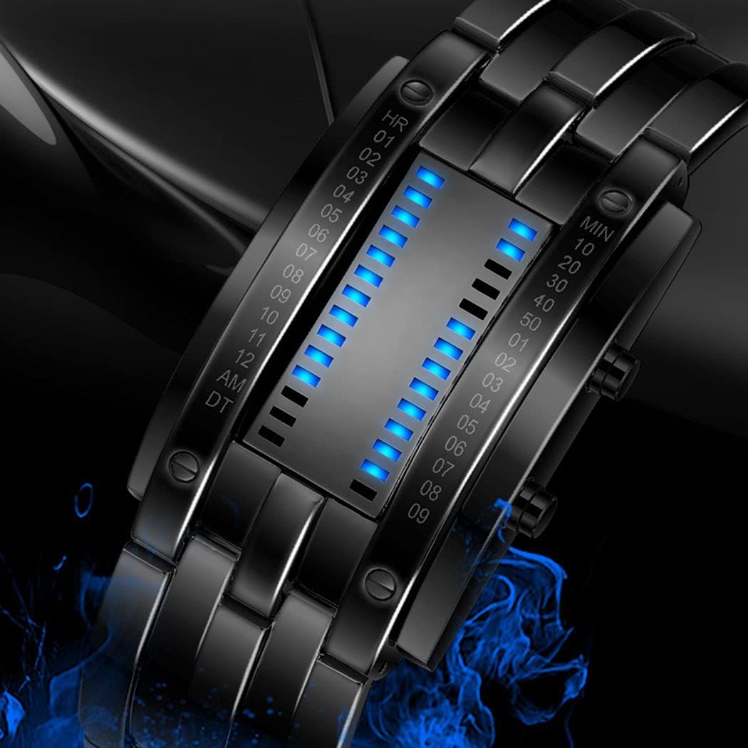 Binary Matrix Blue LED Digital Watch Gadget