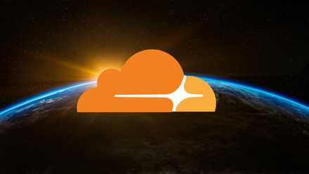 cloudflare logo on top of a space image