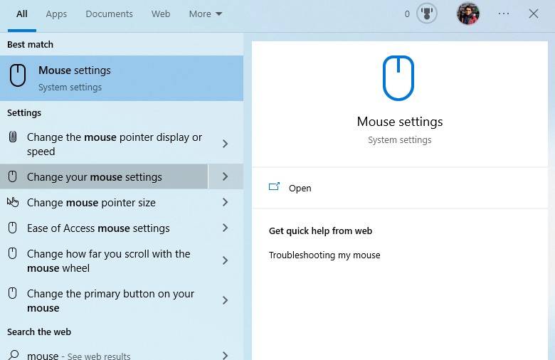 mouse settings