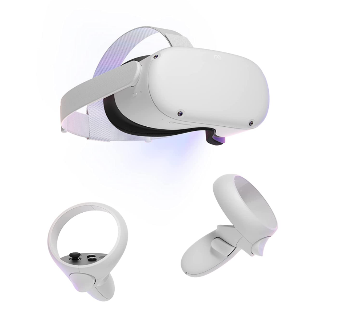 A shot of the Oculus Quest 2 VR headset and controllers