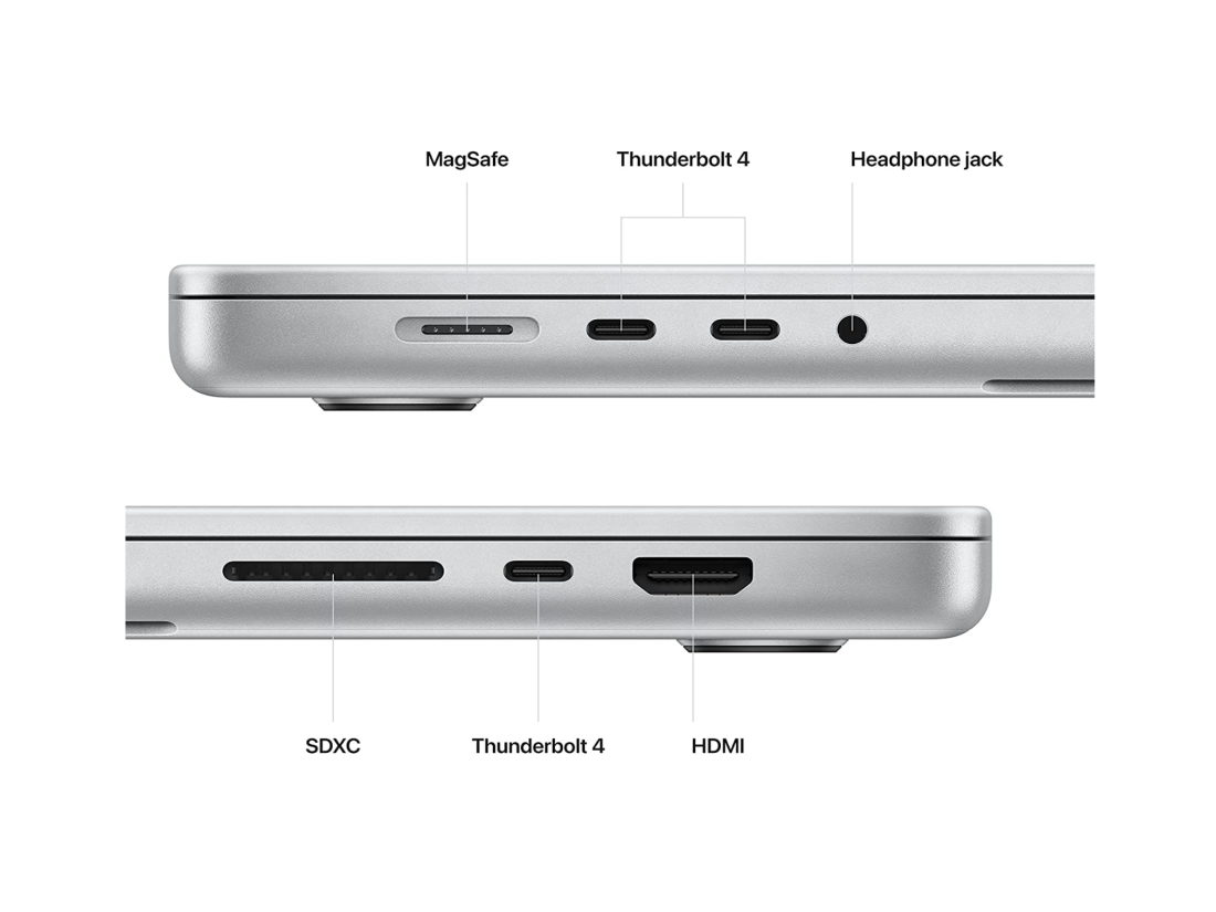 Side shots showing the Apple MacBook Pro's ports