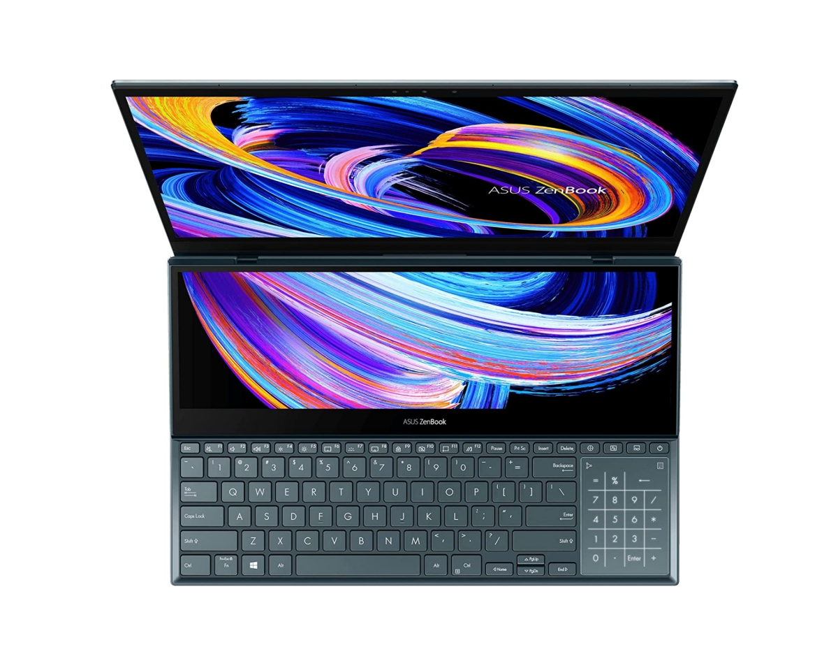 An aerial image of the ASUS ZenBook Pro Duo 15 OLED