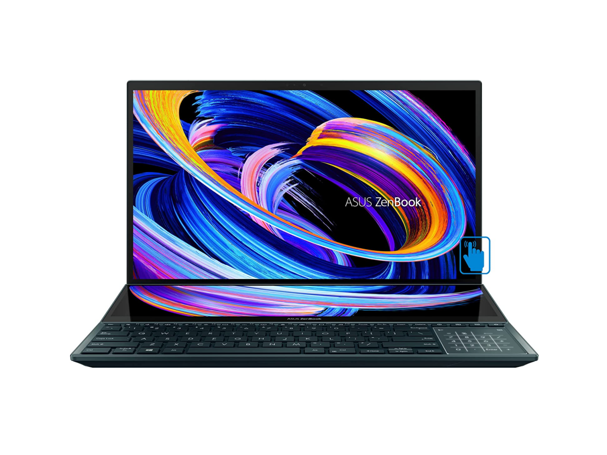 A face shot of the ASUS ZenBook Pro Duo 15 OLED's display