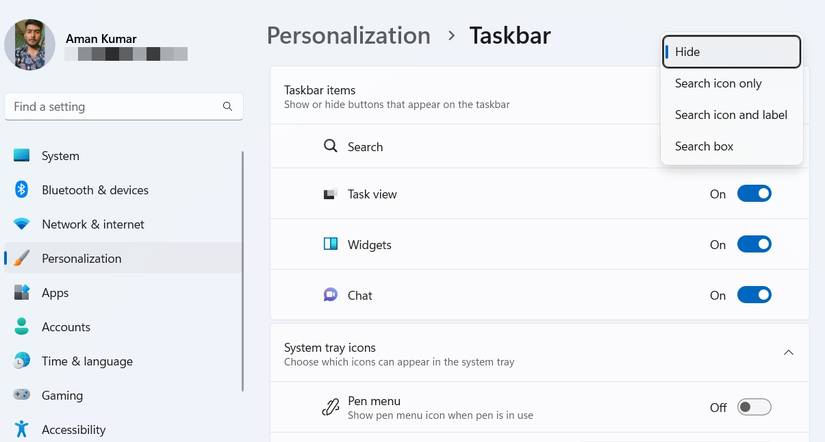 how to hide app from search bar windows 11
