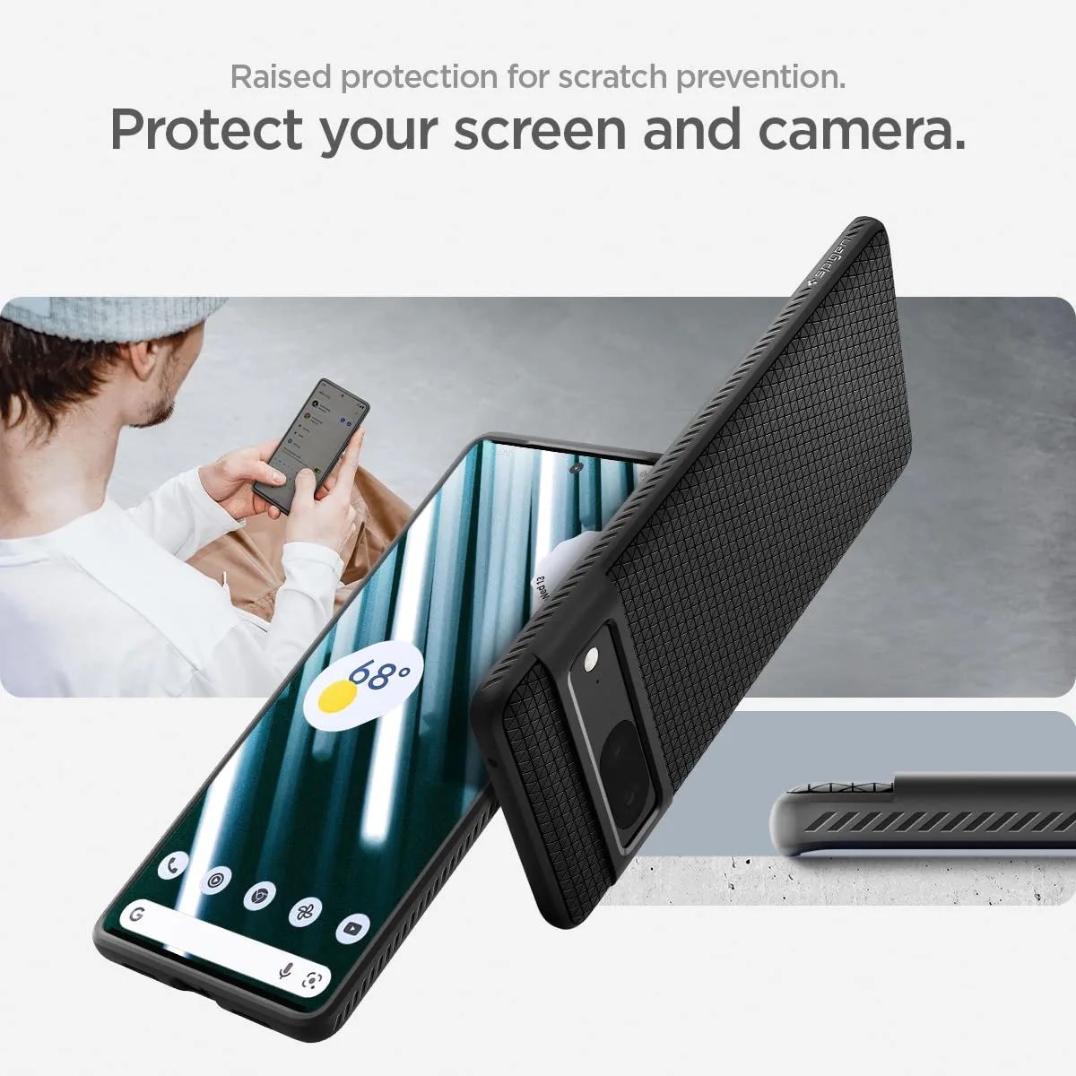 a black-colored spigen liquid air phone case for google pixel 7