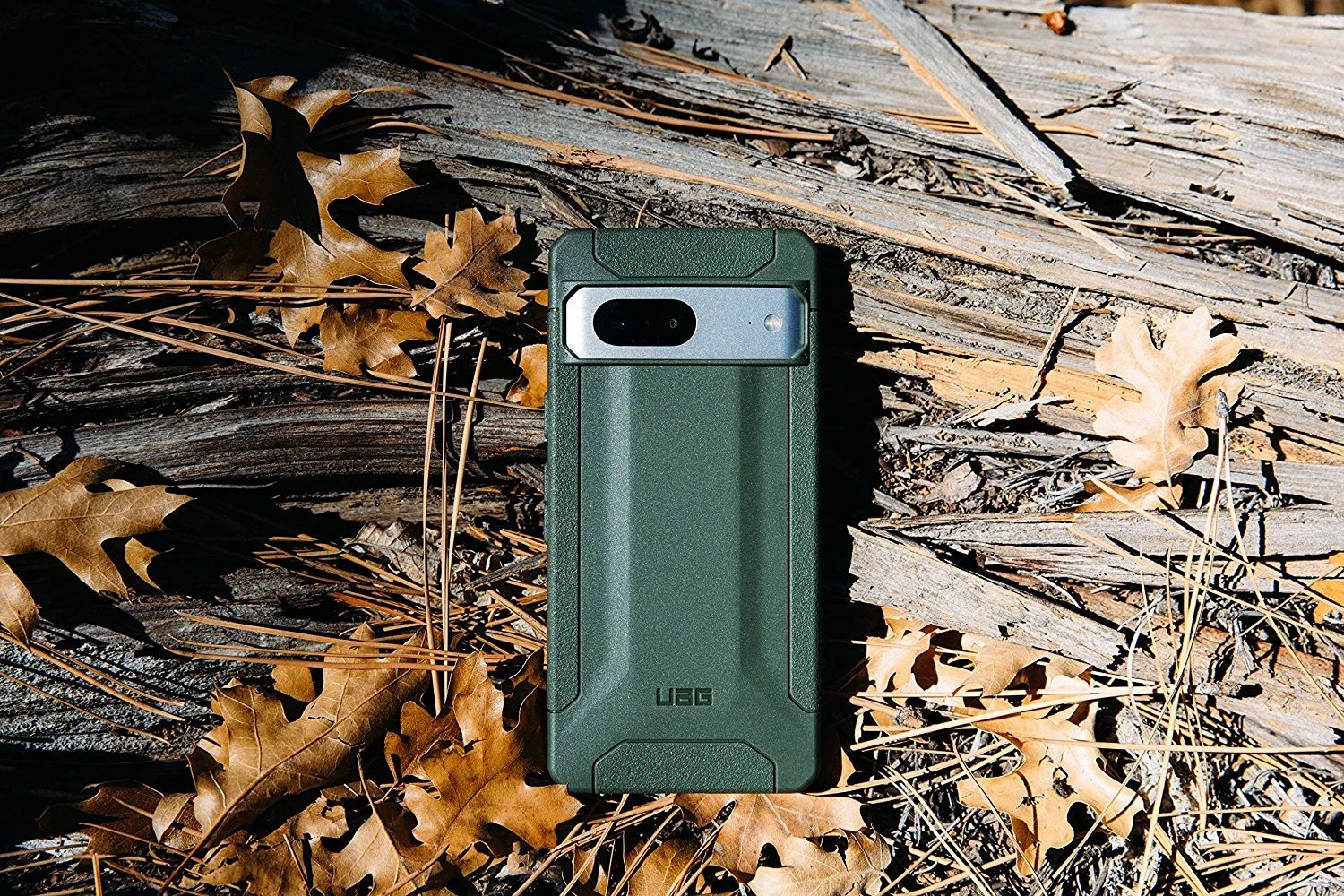 the urban armor gear placed in a woodland area
