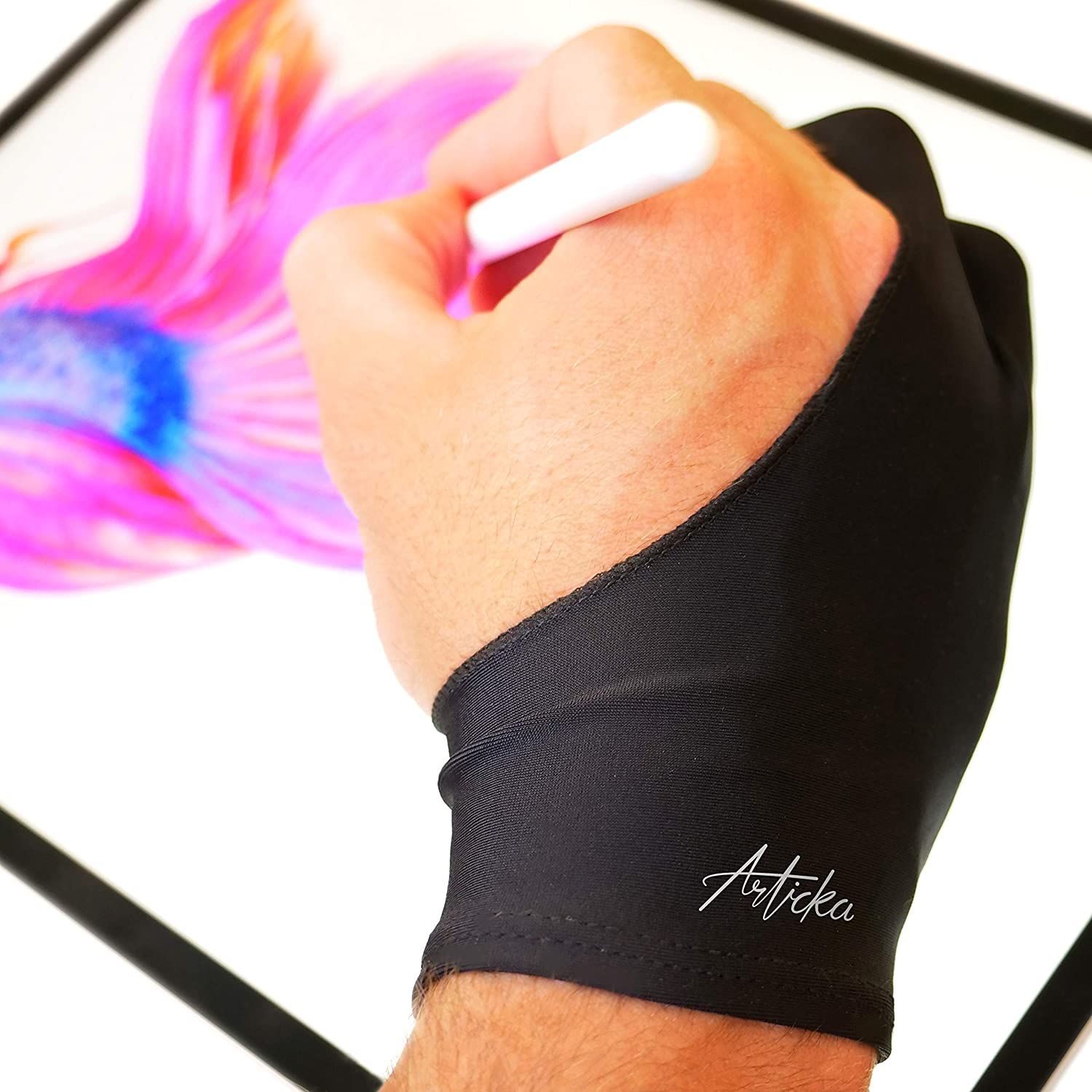 a digital artist wearing an articka drawing glove