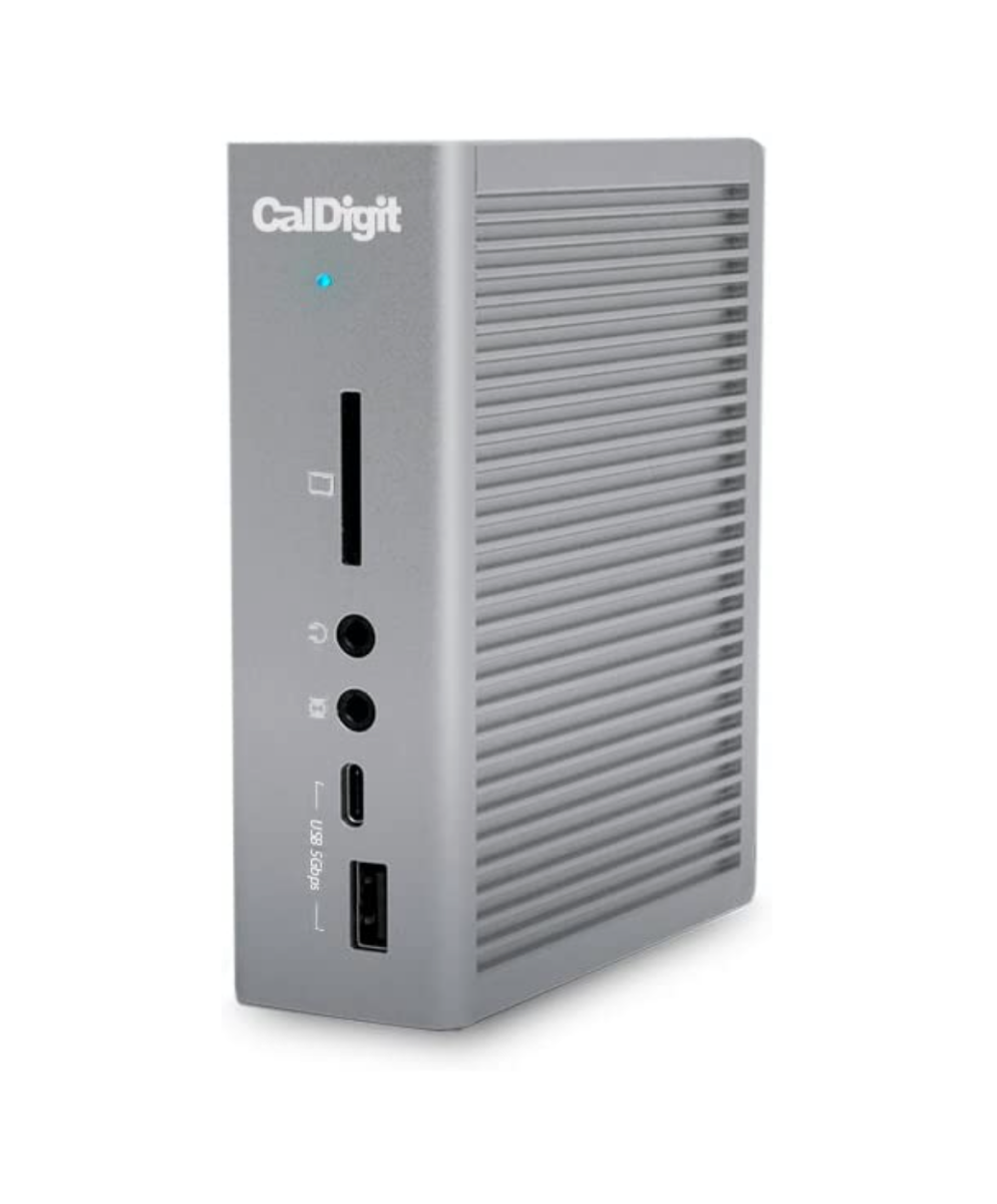 یک عکس کامل از داک CalDigit TS3 Plus Thunderbolt 3 که به صورت عمودی ایستاده است