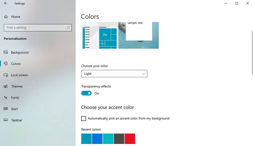 تنظیمات رنگ