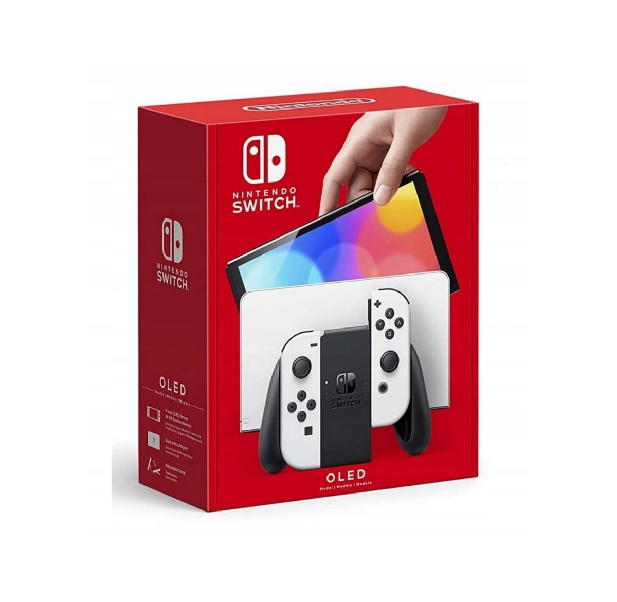 Un modèle de Nintendo Switch OLED en boîte