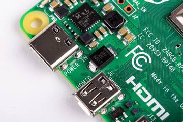 Close-up of Raspberry Pi 4 power port